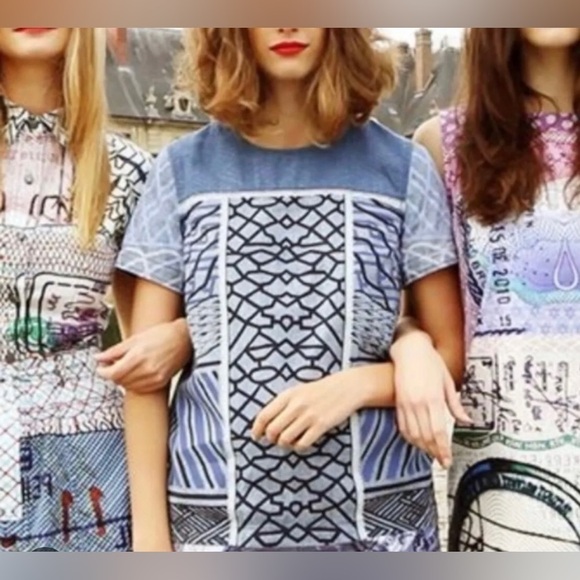 MARY KATRANTZOU Tops - Mary Katrantzou X Current/Elliot Women’s Geometric Print Denim Top Sz 0